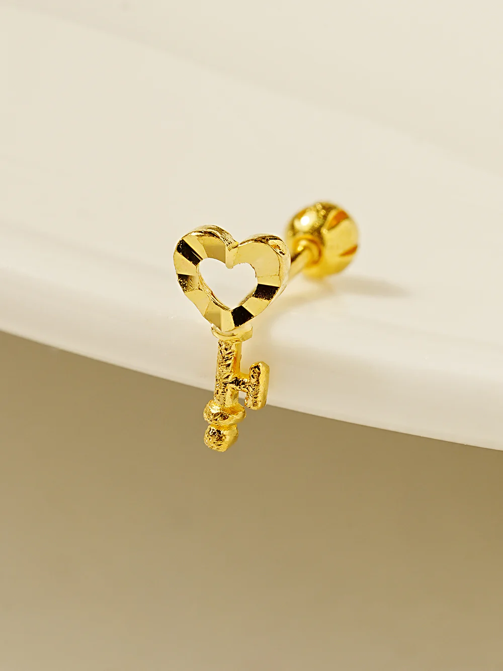 24K Gold Heart Key Cartilage Earring 20G - Image 5