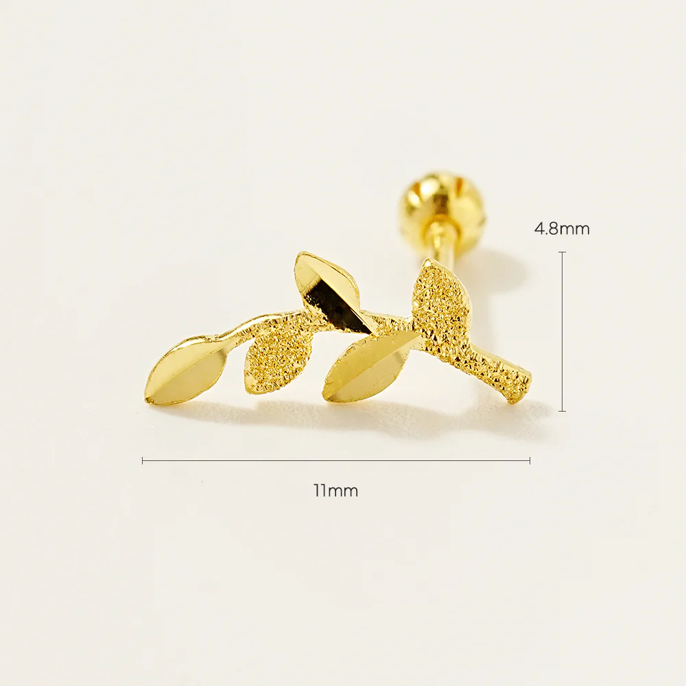 24K Gold Kane Leaf Cartilage Earring 20G - Image 8