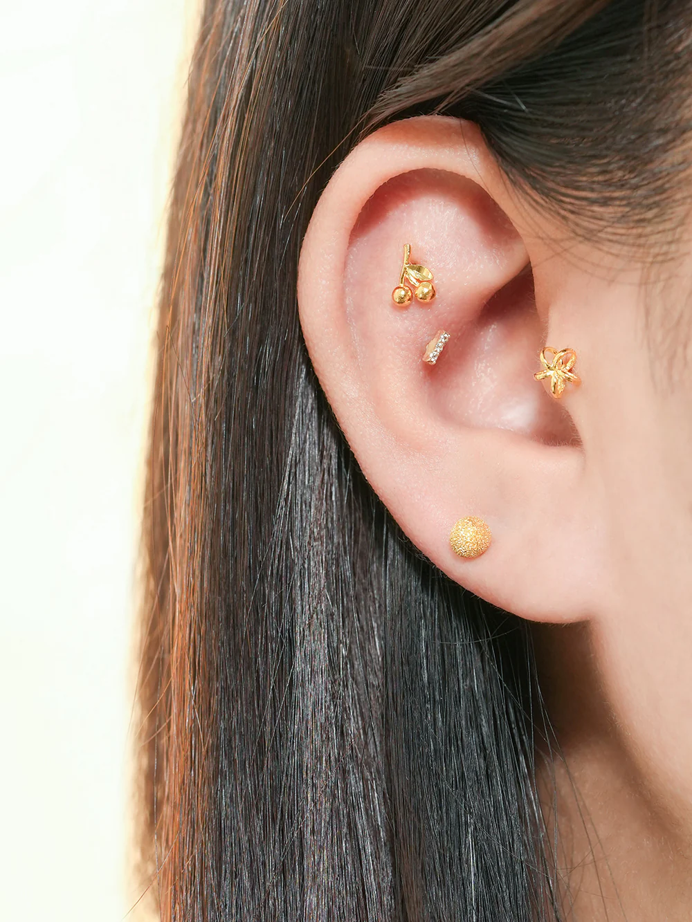 24K Gold Sweet Cherry Cartilage Earring 20G - Image 4