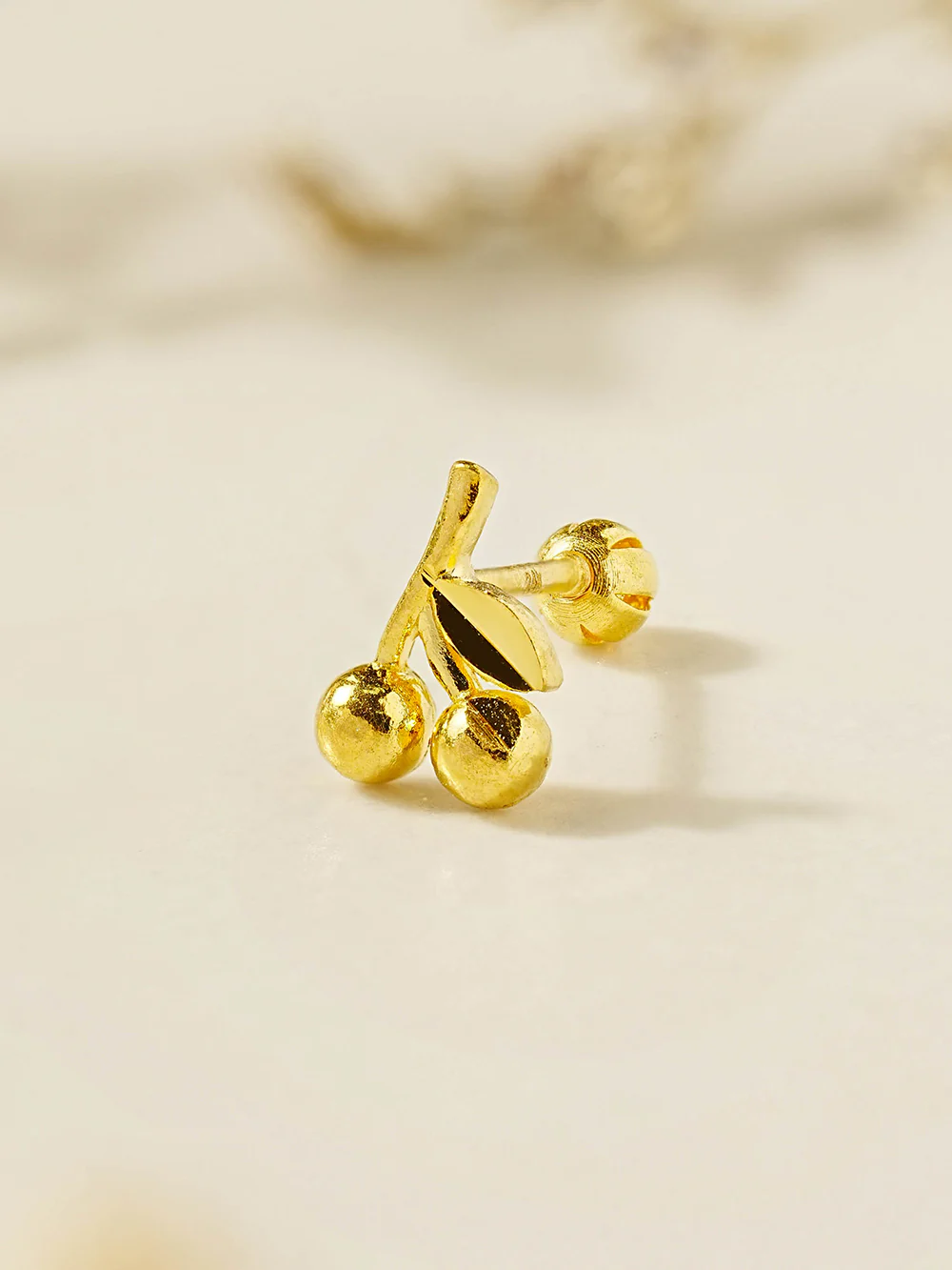 24K Gold Sweet Cherry Cartilage Earring 20G - Image 6