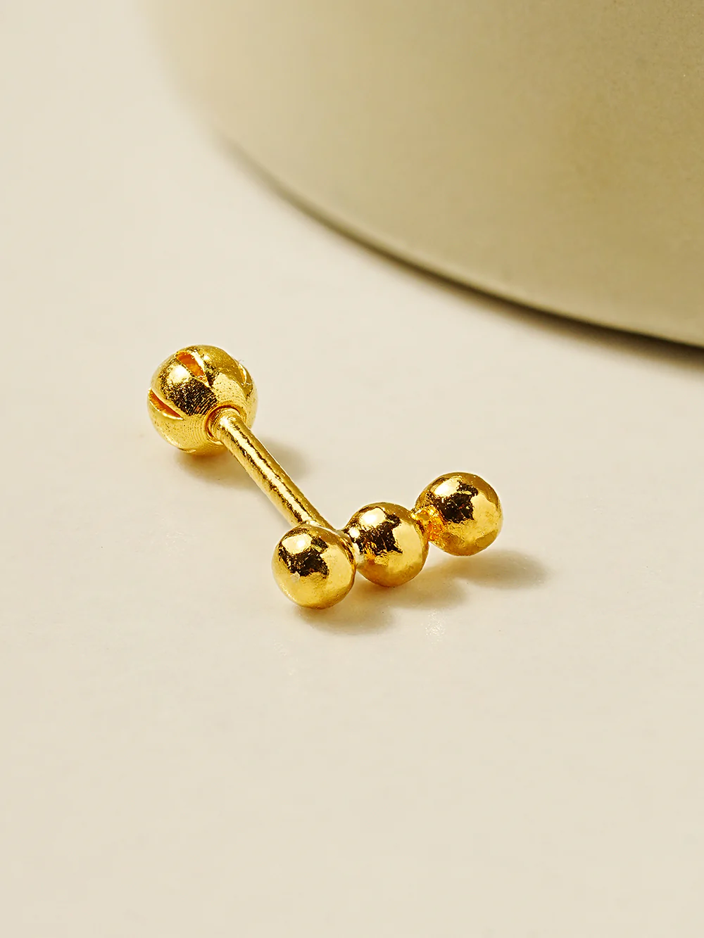 24K Gold Three Ball Cartilage Earring 20G - Image 5