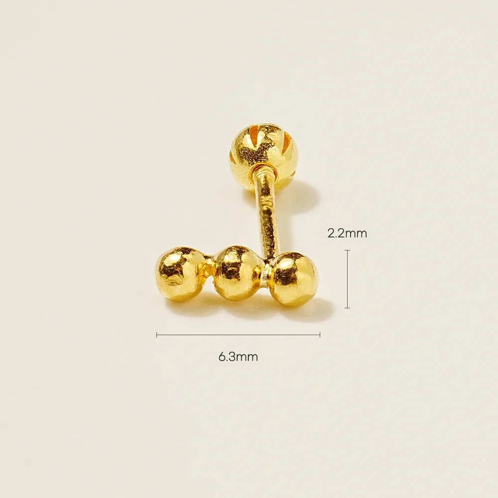 24K Gold Three Ball Cartilage Earring 20G - Image 8