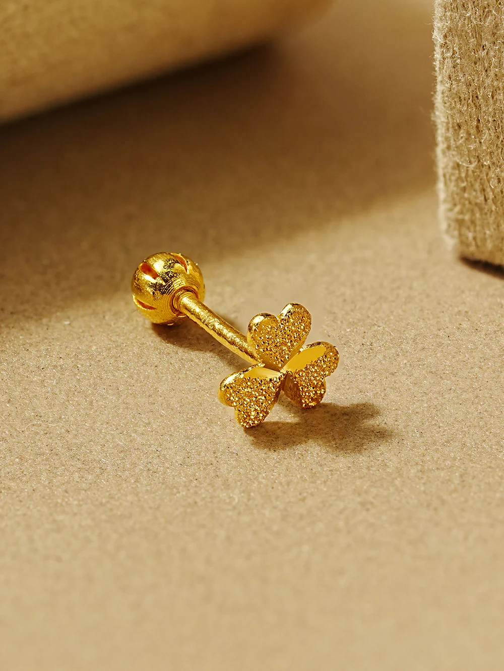 24K Gold Three-leaf Clover Cartilage Earring 20G - Image 6
