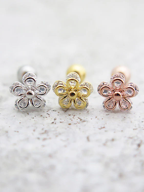 5 petal CZ Flower Cartilage earring - Image 3