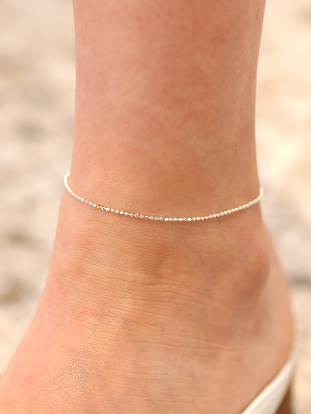 925 Silver Cutting Ball Flat Chain Anklet - Image 5