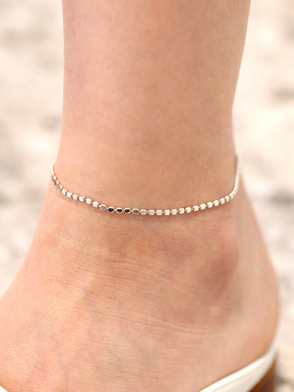 925 Silver Cutting Ball Flat Chain Anklet - Image 7