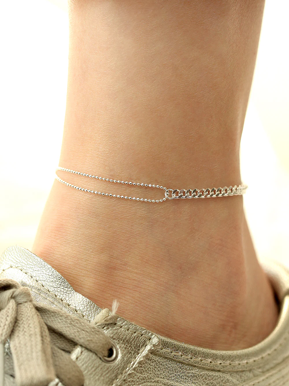 925 Silver 2 Balls Chain Anklet - Image 3