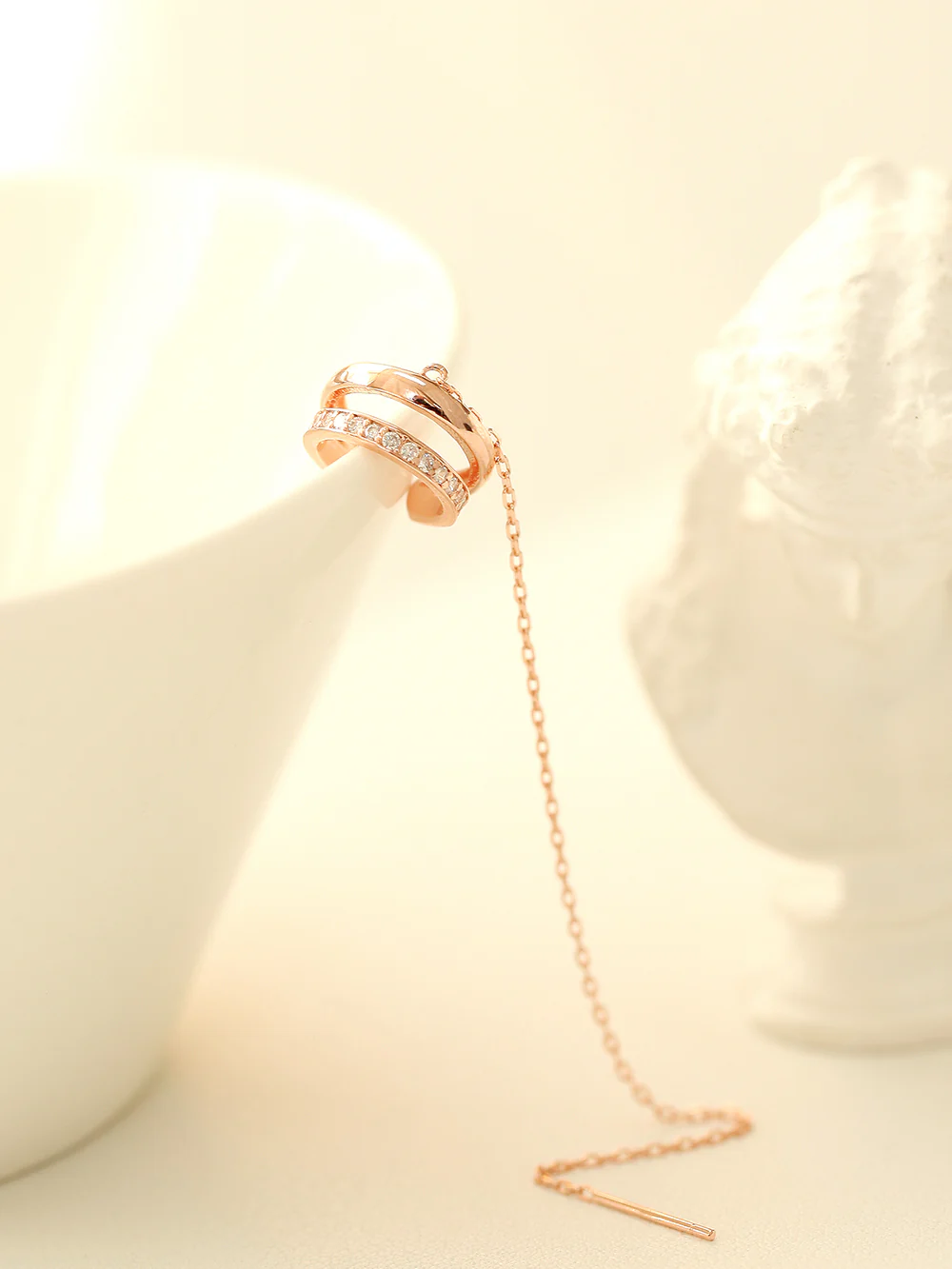 925 Silver 2 Line Long Chain Ear Cuff - Image 3