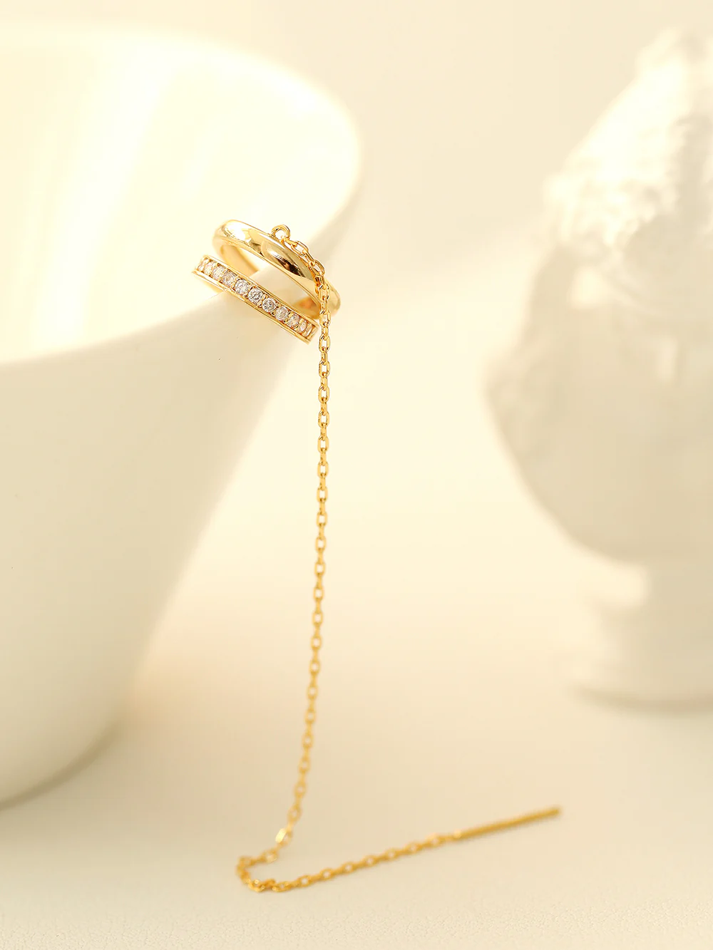 925 Silver 2 Line Long Chain Ear Cuff - Image 4