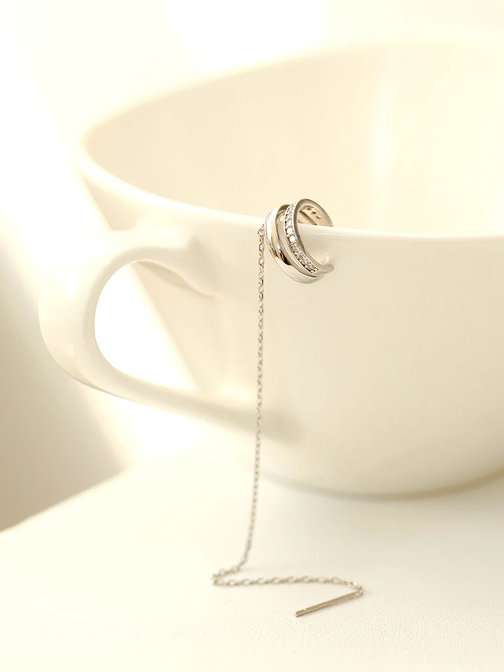 925 Silver 2 Line Long Chain Ear Cuff - Image 5
