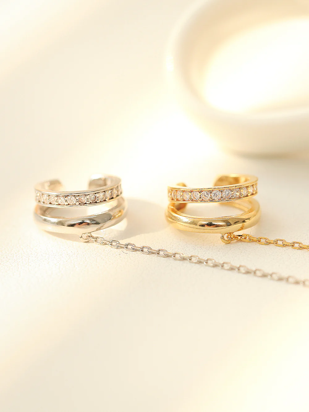 925 Silver 2 Line Long Chain Ear Cuff - Image 6