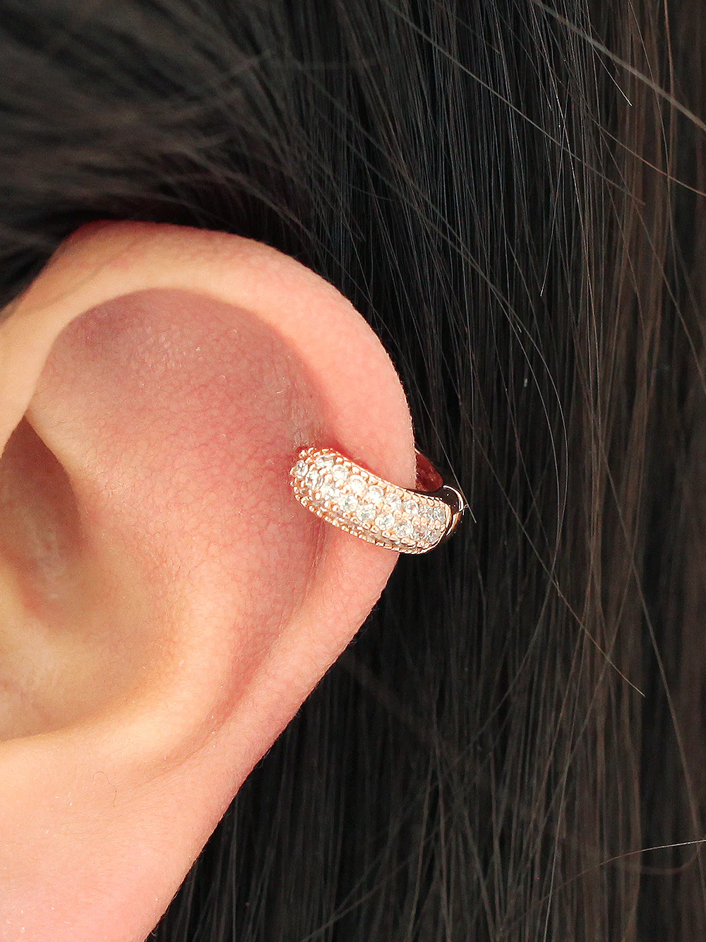925 Silver 3 Line Cubic Hoop Earring - Image 3