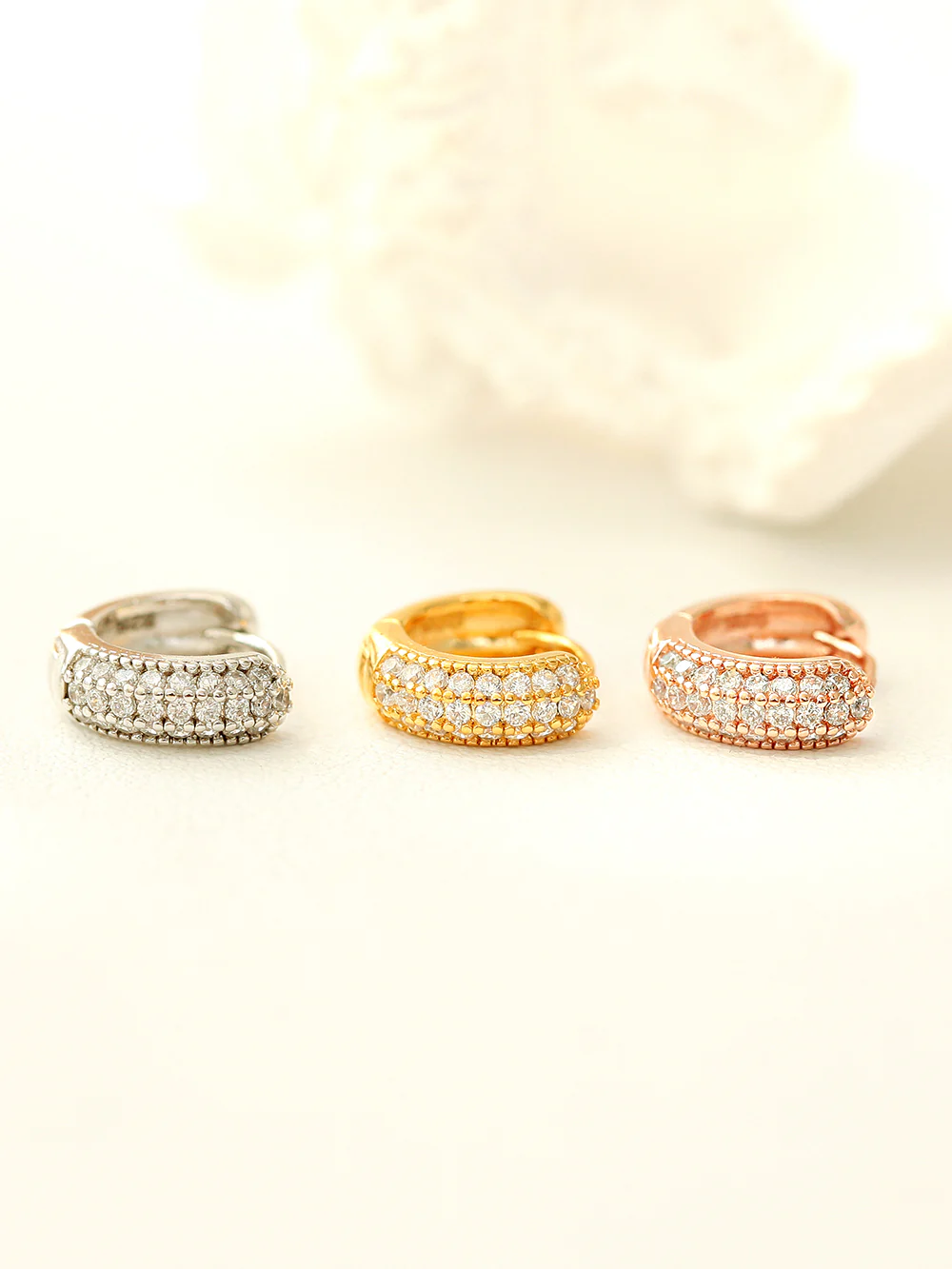925 Silver 3 Line Cubic Hoop Earring - Image 4