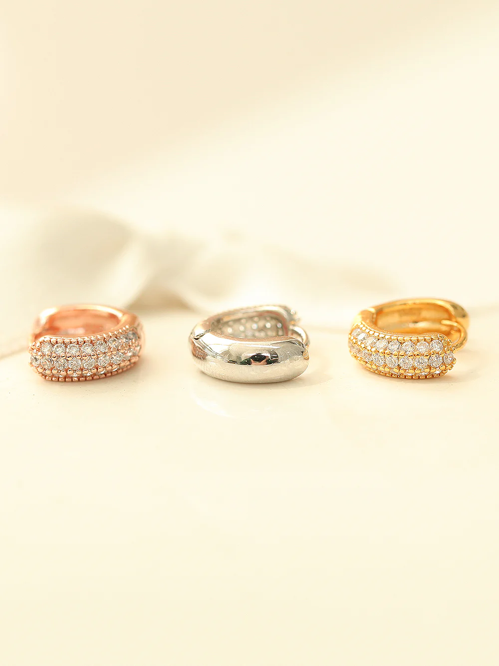 925 Silver 3 Line Cubic Hoop Earring - Image 5