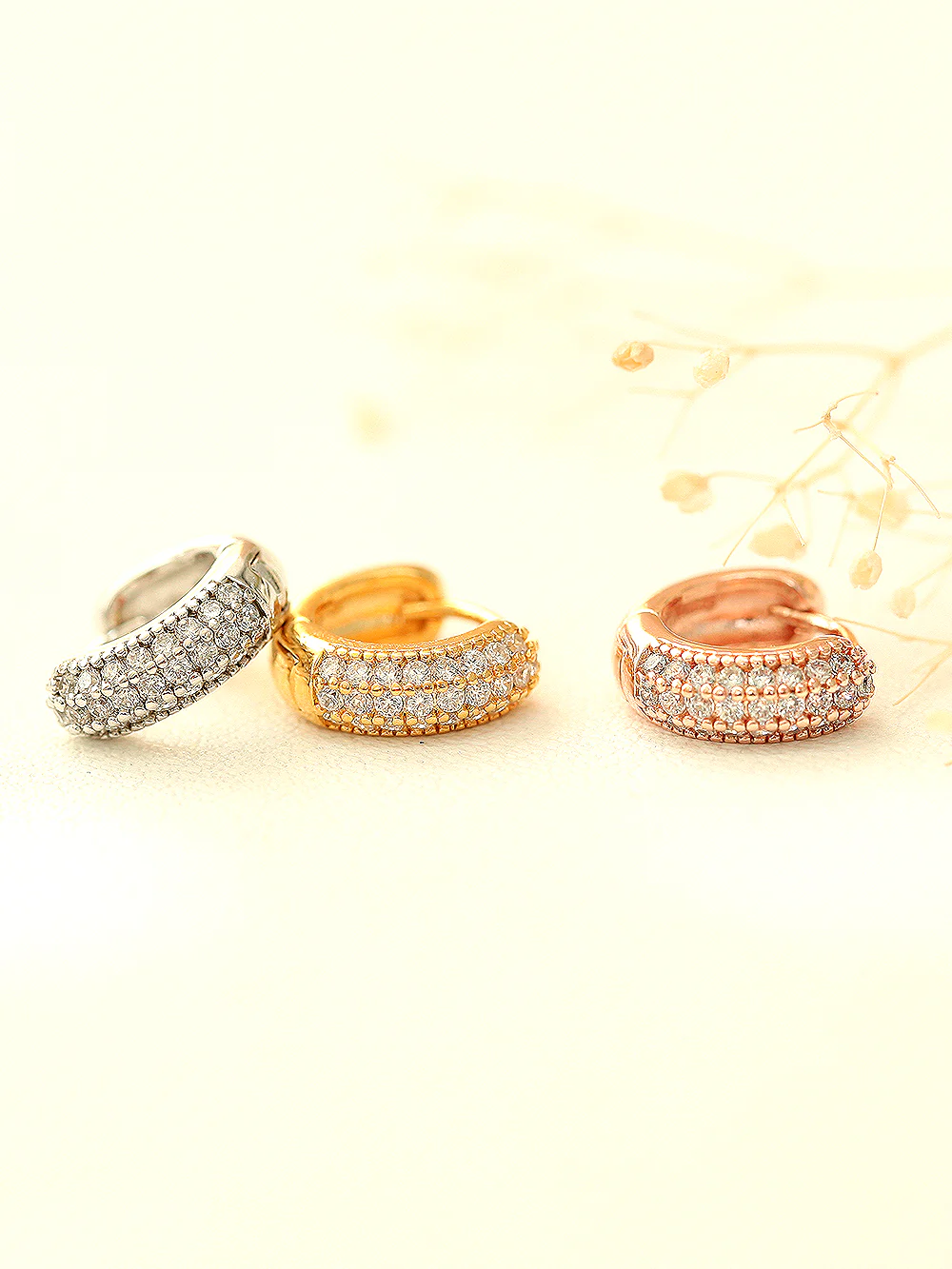 925 Silver 3 Line Cubic Hoop Earring - Image 6