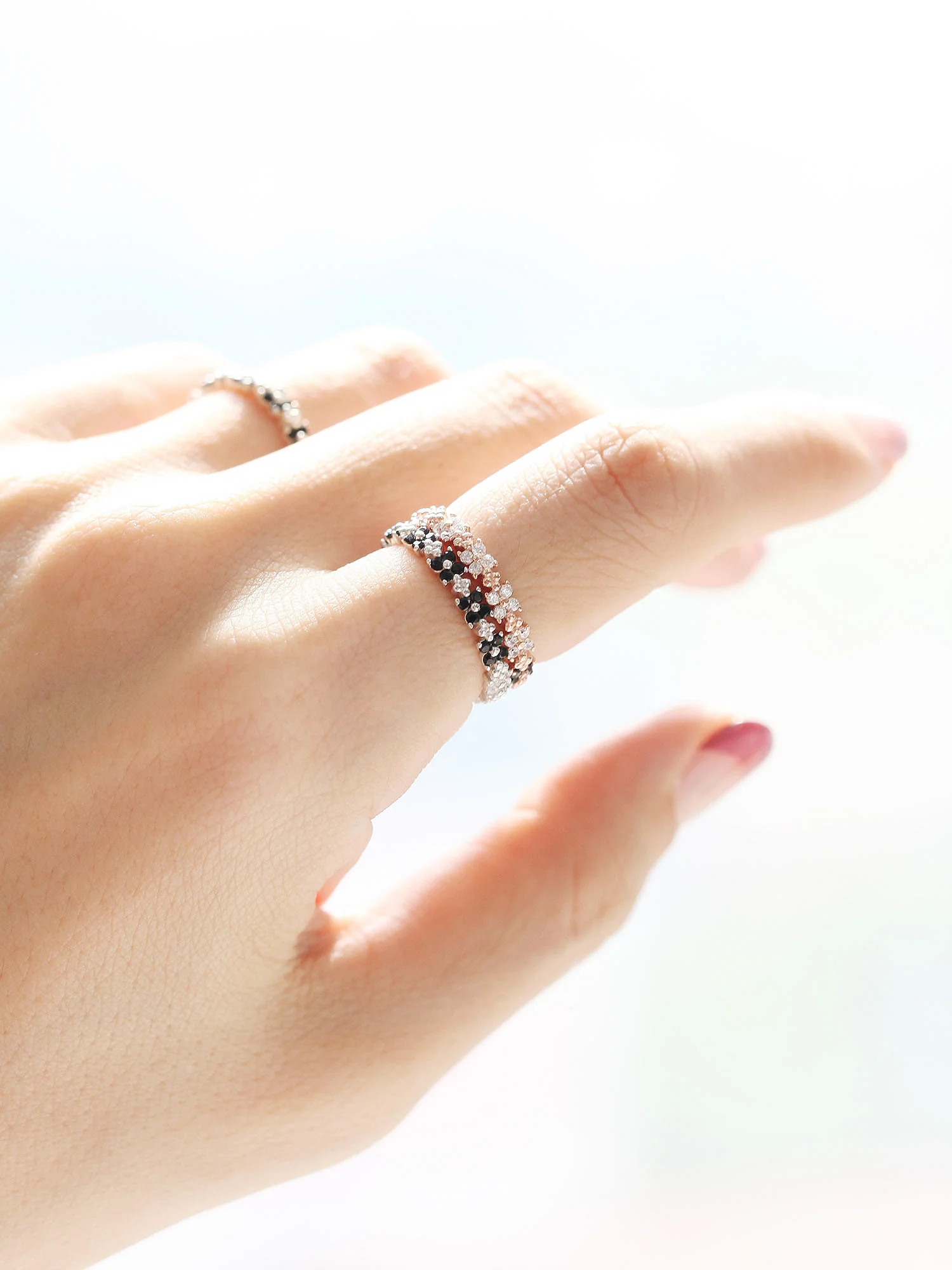 925 Silver Both Side Flower Cubic Ring - Image 7