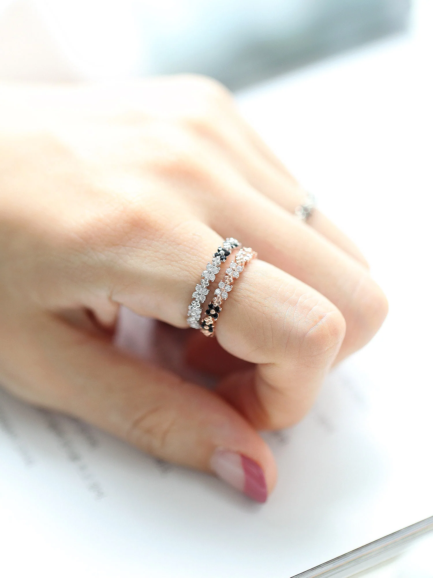 925 Silver Both Side Flower Cubic Ring - Image 9