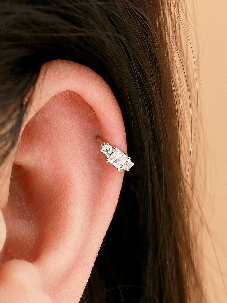 925 Silver Cubic Hoop Earring - Image 7