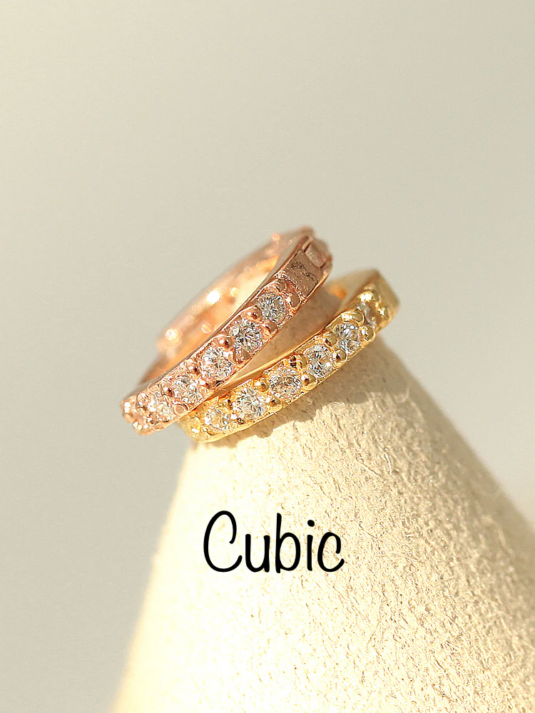 925 Silver CZ & Plain Hoop Earring - Image 4