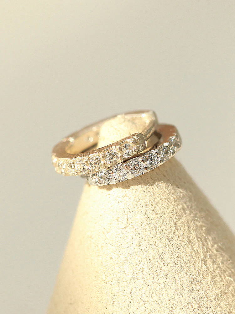 925 Silver CZ & Plain Hoop Earring - Image 6