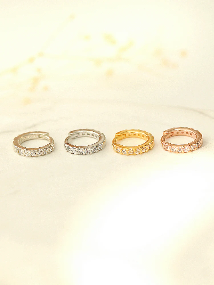 925 Silver CZ & Plain Hoop Earring - Image 7