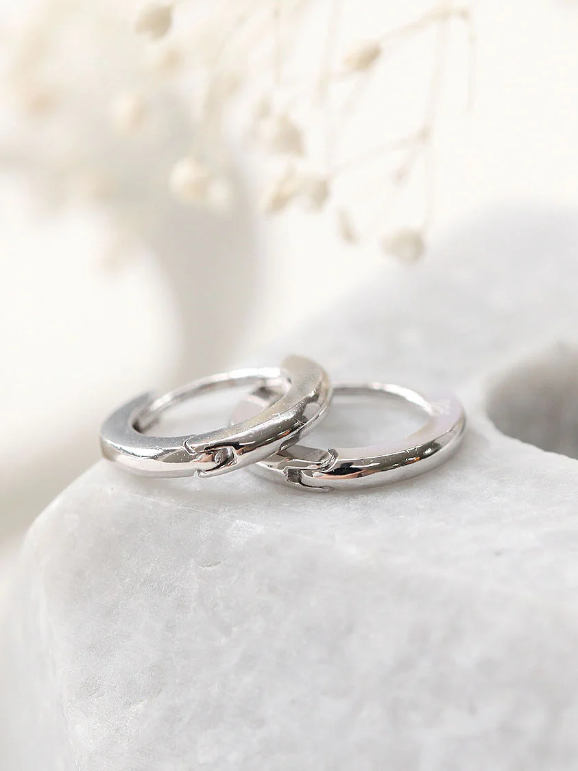 925 Silver CZ & Plain Hoop Earring - Image 8
