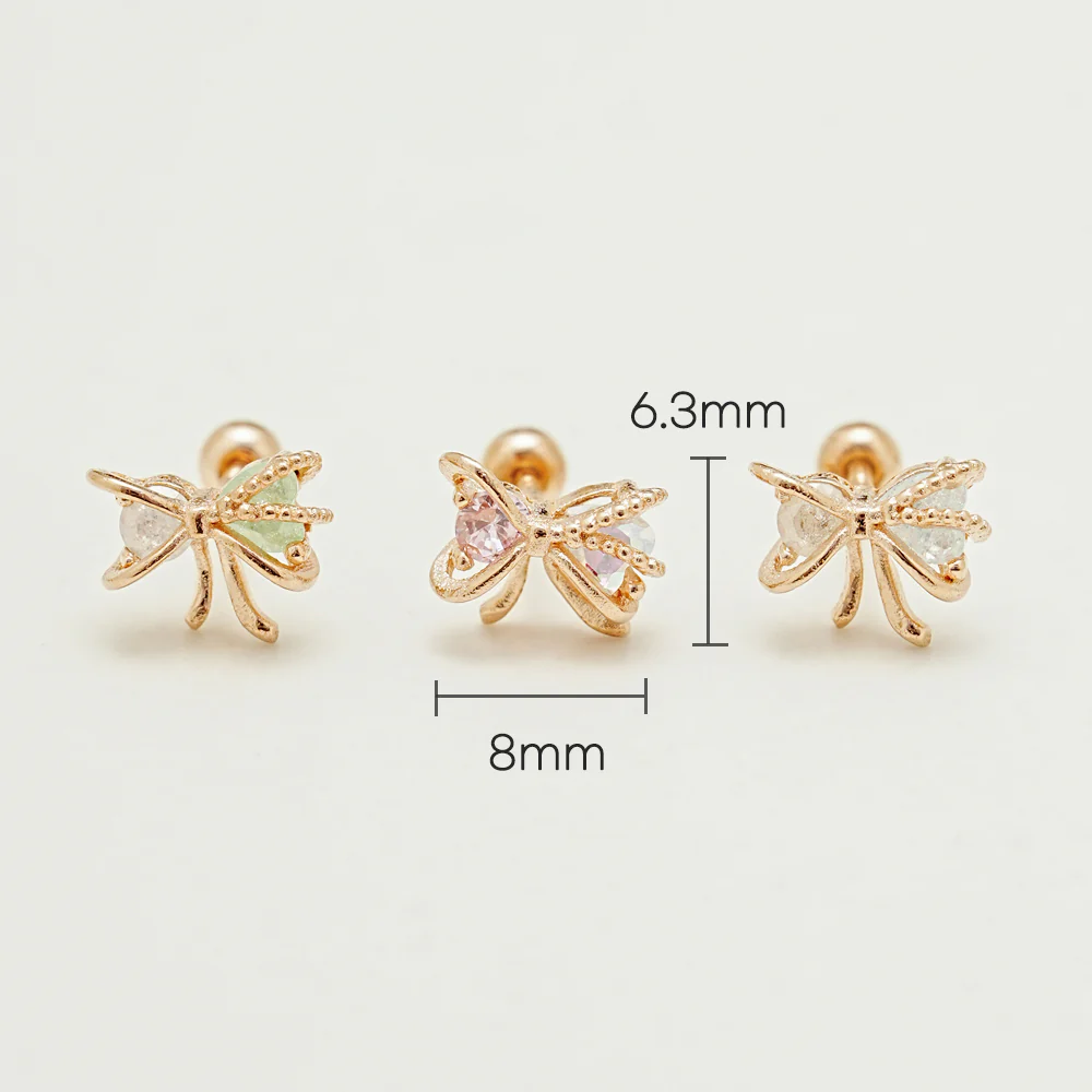 925 Silver Dotted Cubic Ribbon Cartilage Earring 20G - Image 7