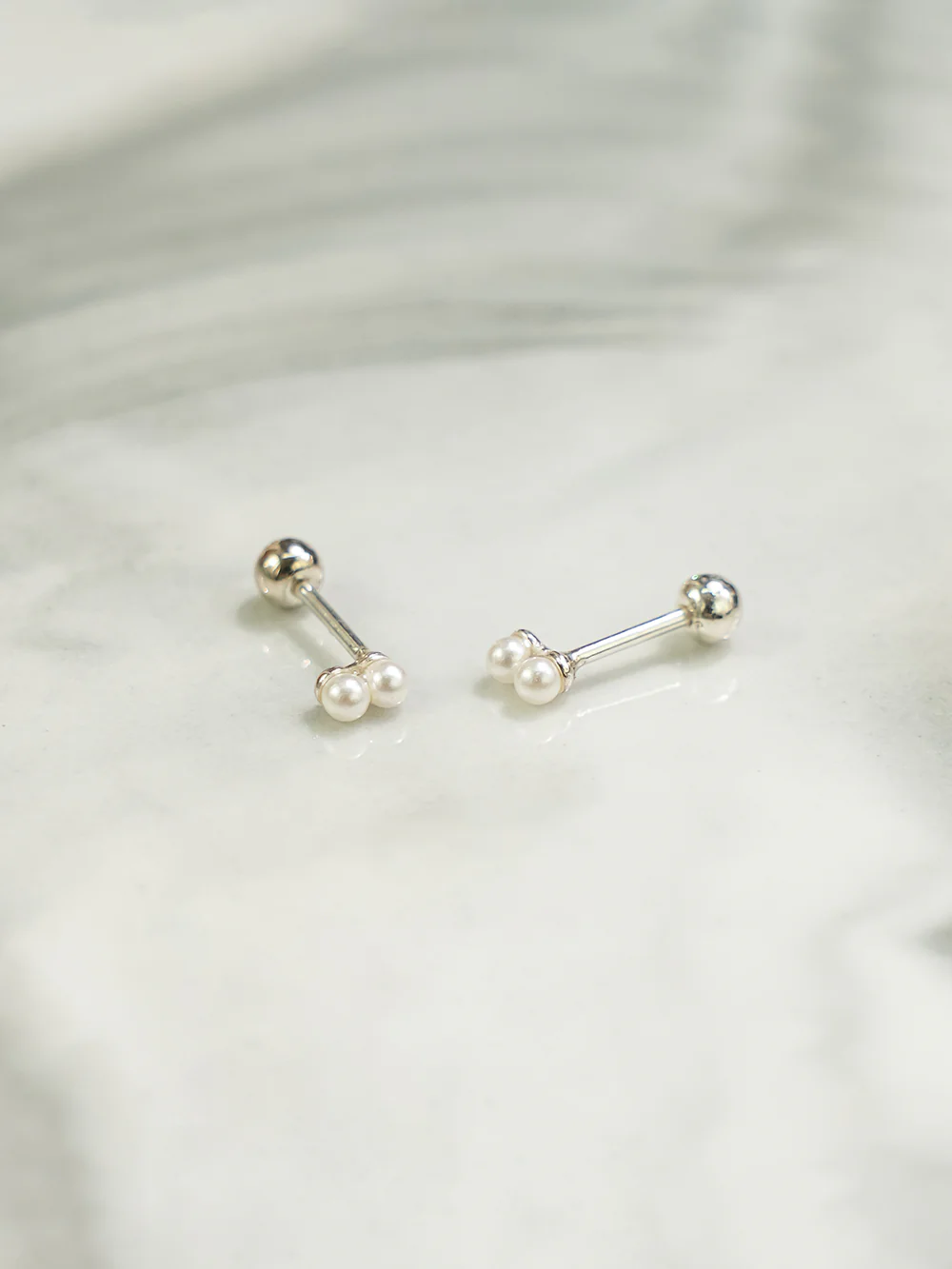 925 Silver Double Pearl Cartilage Earring 20G - Image 13