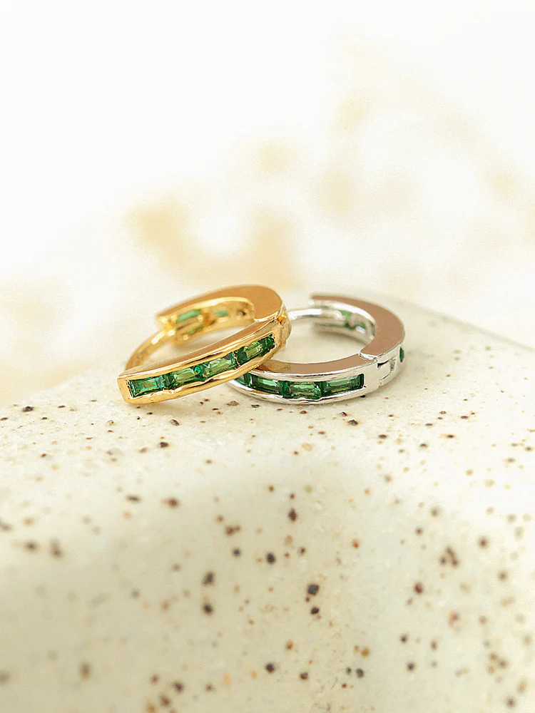 925 Silver Emerald Cubic Hoop Earring - Image 5