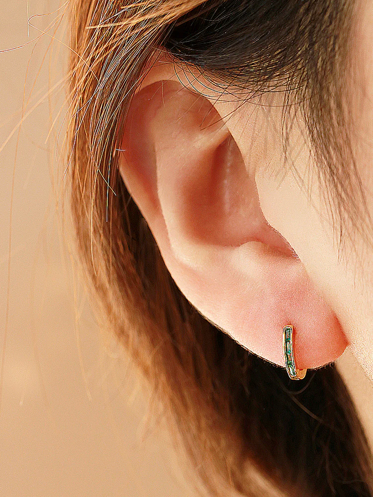 925 Silver Emerald Cubic Hoop Earring - Image 6