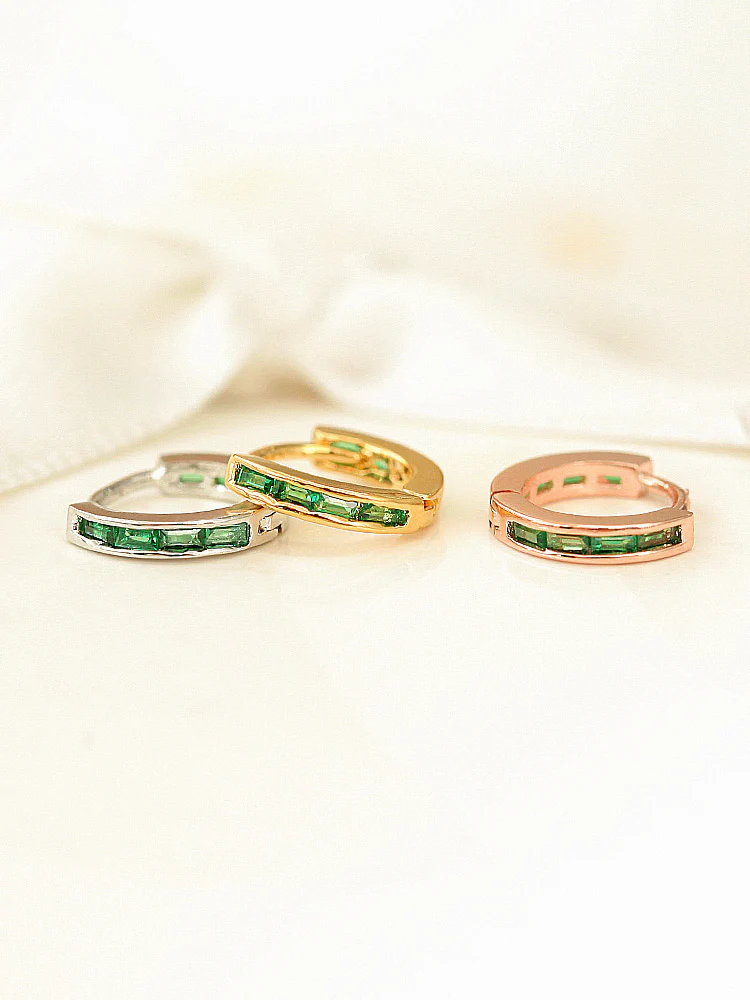 925 Silver Emerald Cubic Hoop Earring - Image 8