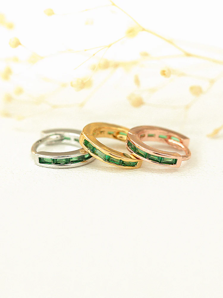 925 Silver Emerald Cubic Hoop Earring - Image 9