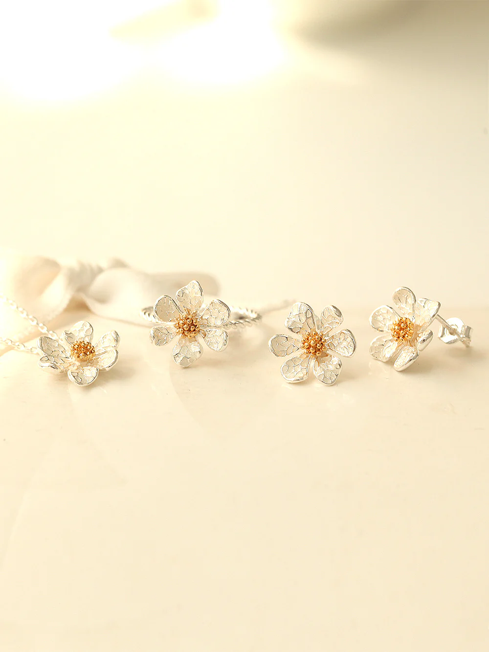925 Silver Floral Earring & Necklace - Image 9