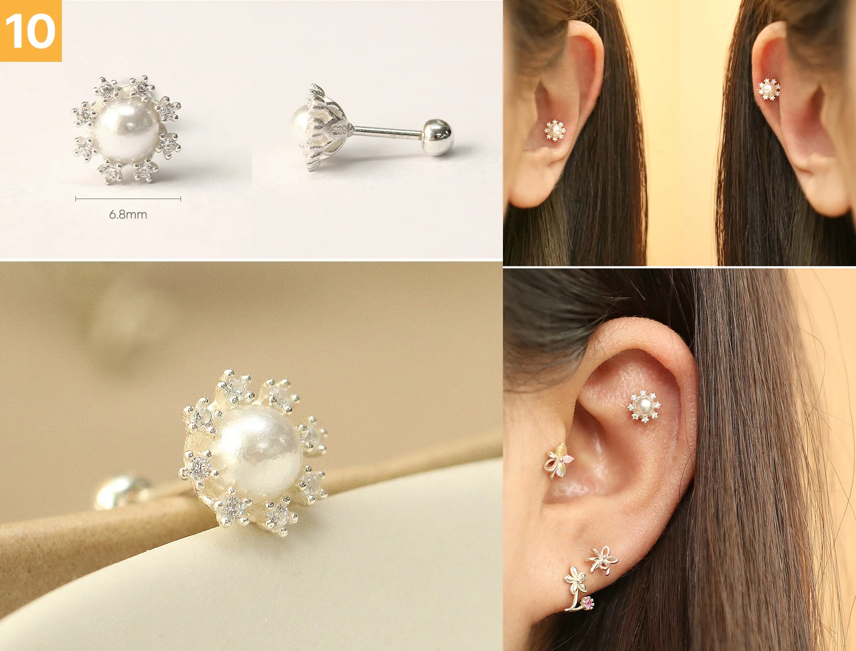 925 Silver Flower Cartilage Earring 20G - Image 11