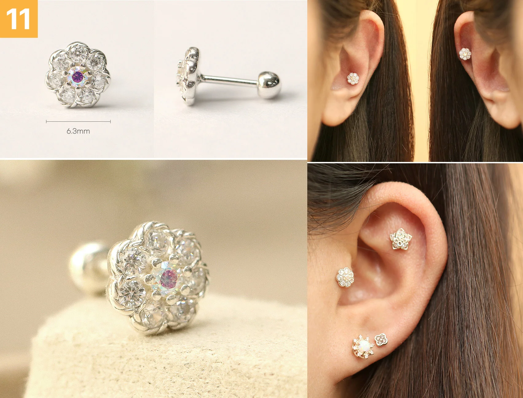 925 Silver Flower Cartilage Earring 20G - Image 12