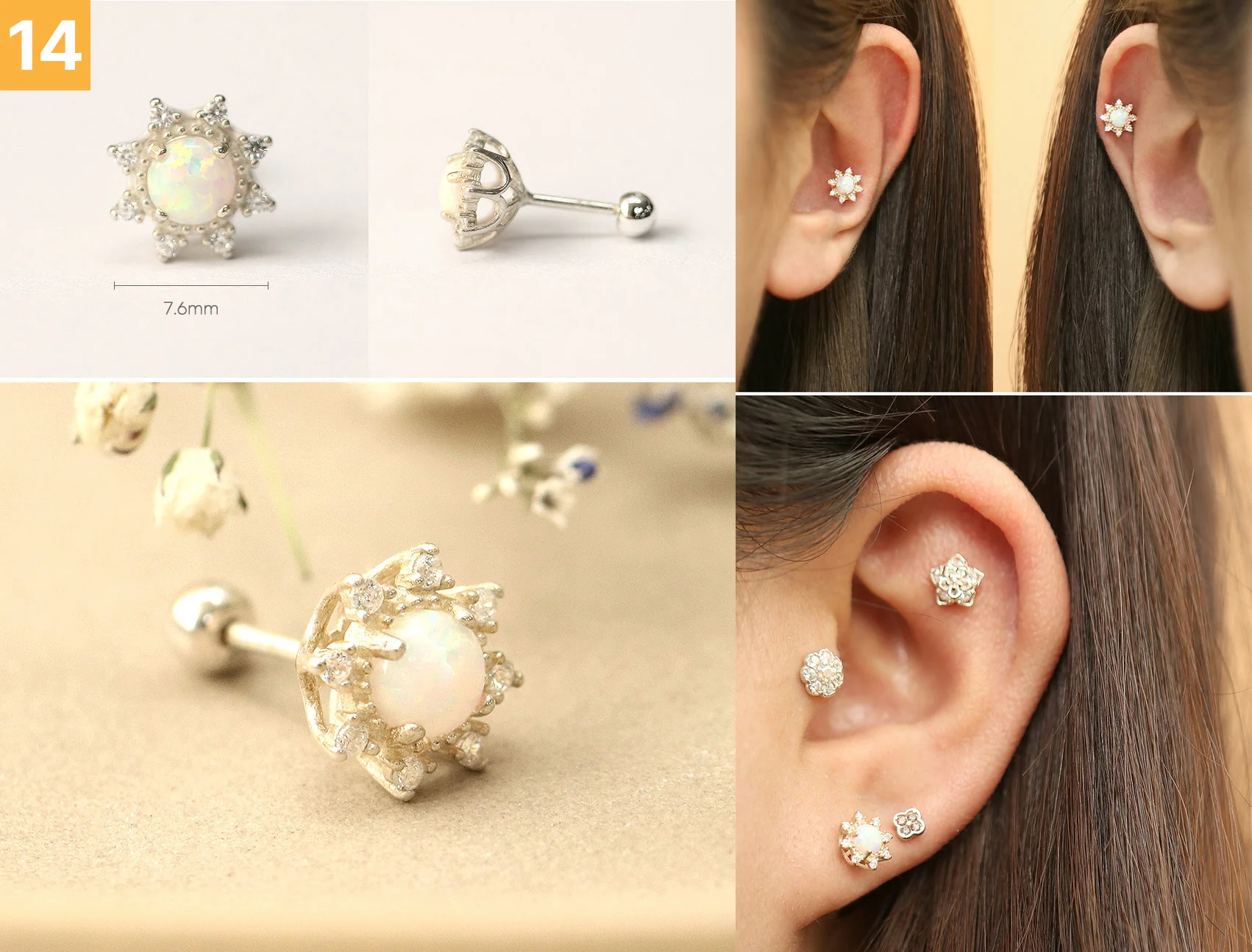 925 Silver Flower Cartilage Earring 20G - Image 15