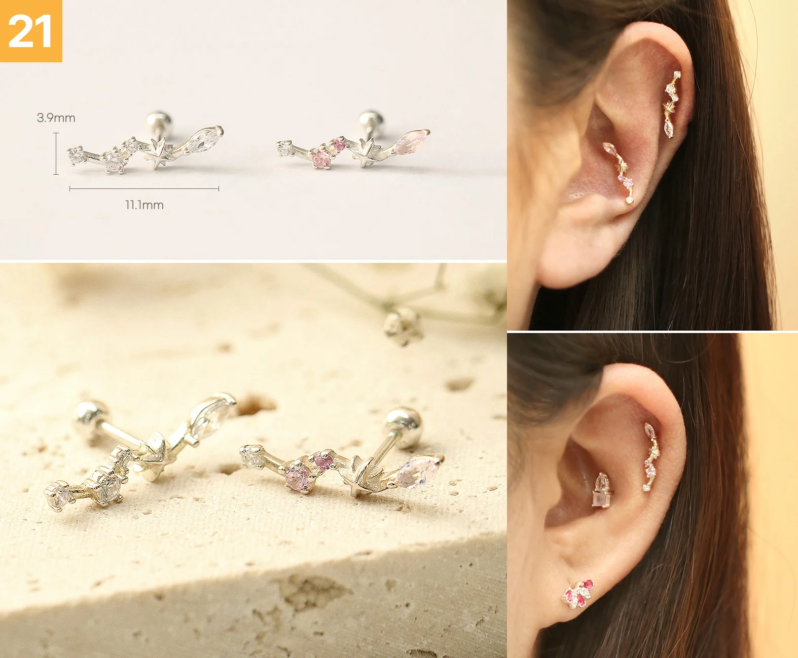 925 Silver Flower Cartilage Earring 20G - Image 22