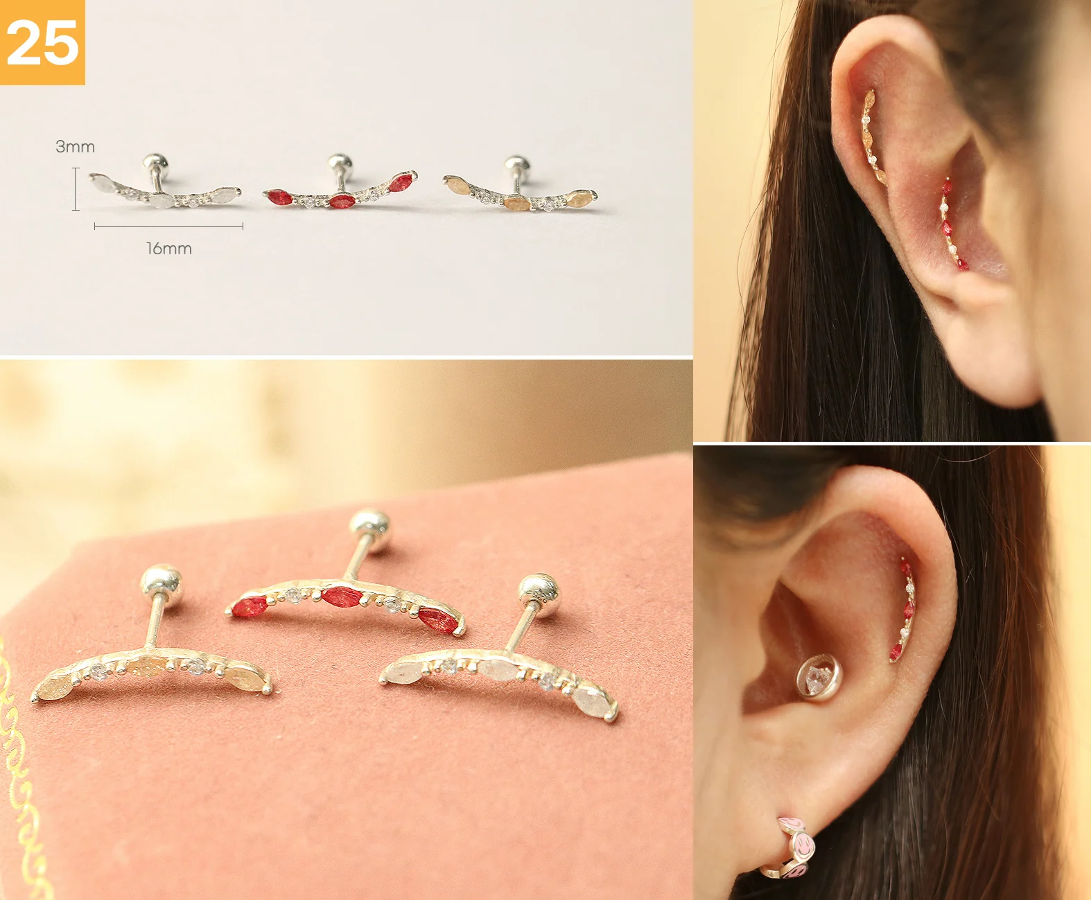 925 Silver Flower Cartilage Earring 20G - Image 26