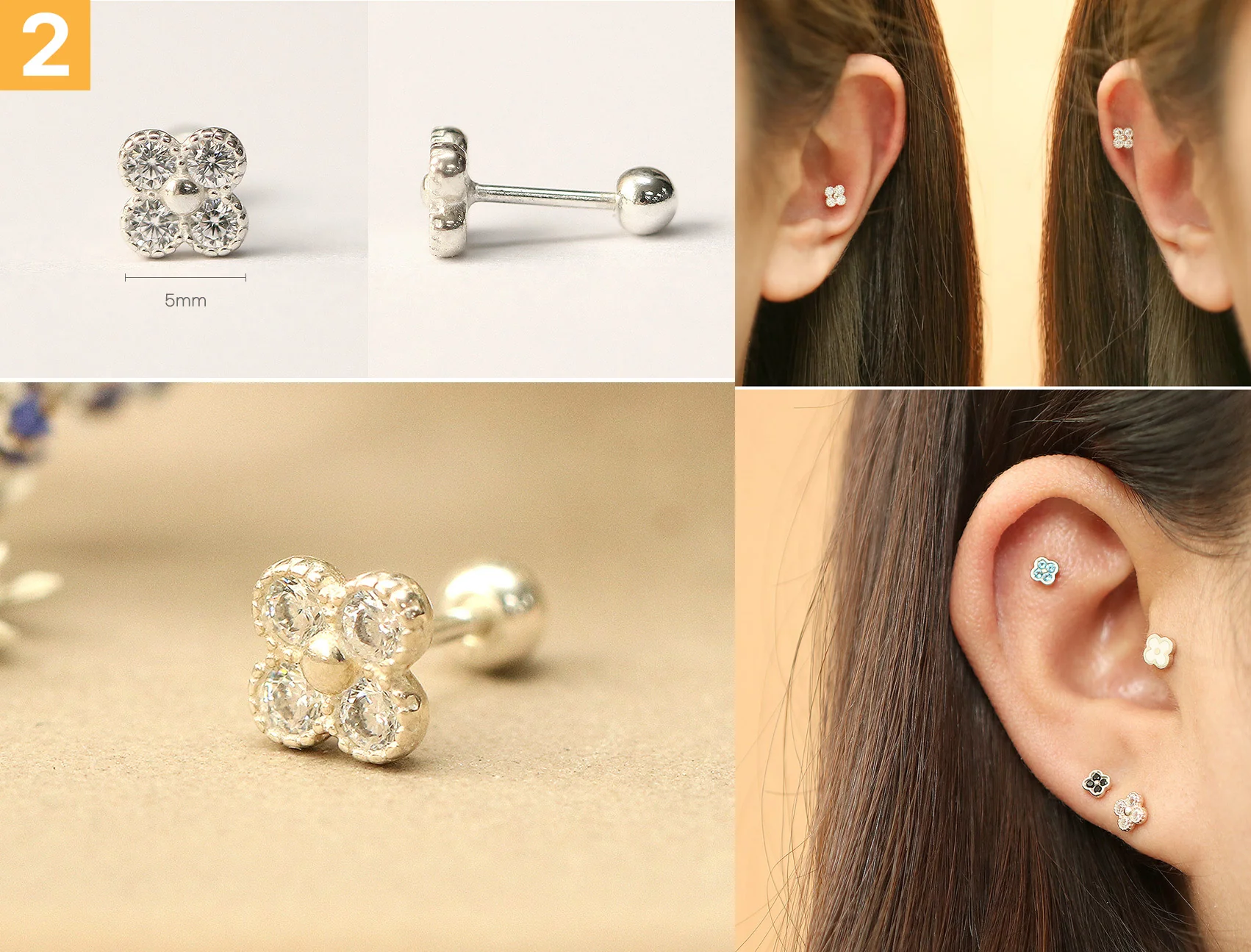 925 Silver Flower Cartilage Earring 20G - Image 3