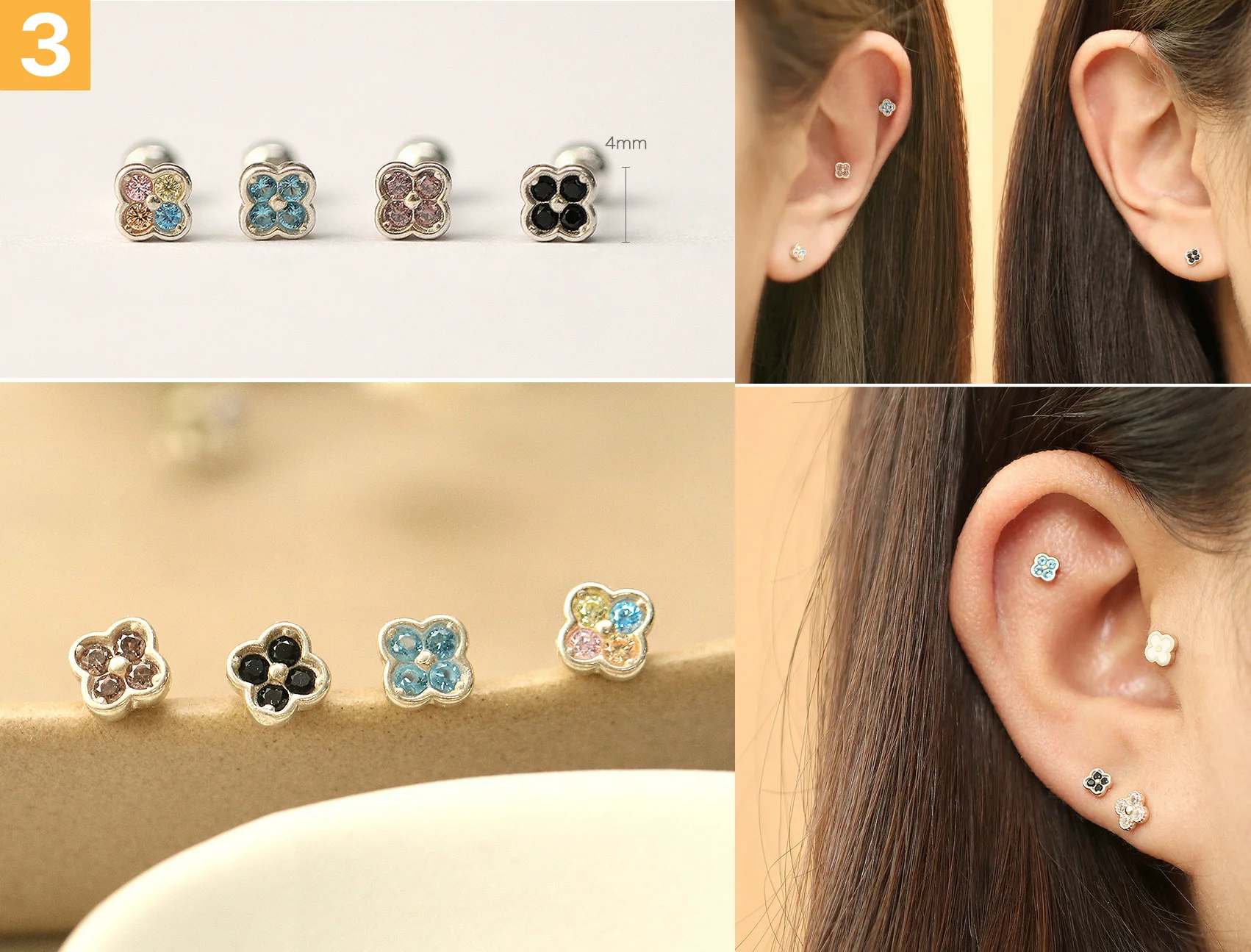 925 Silver Flower Cartilage Earring 20G - Image 4