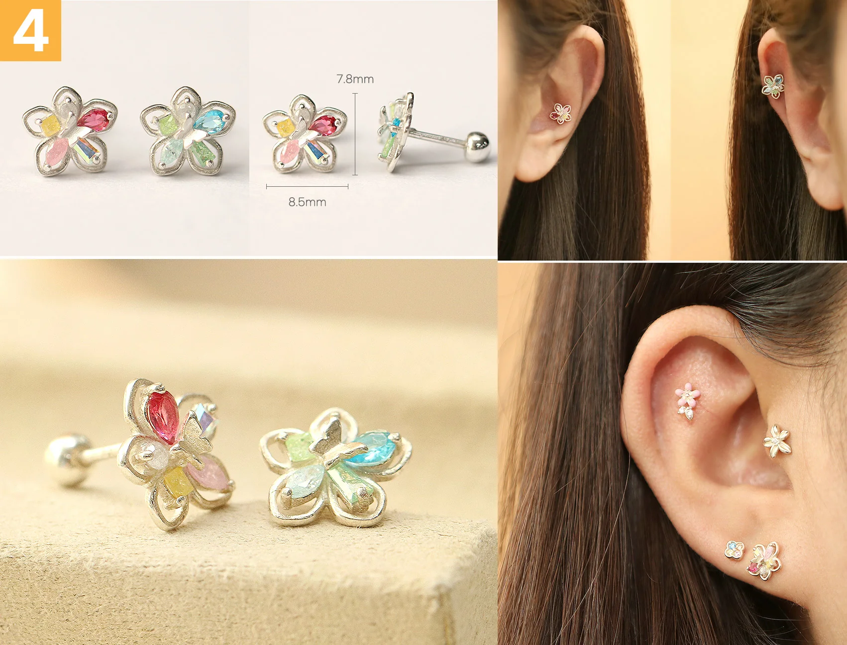 925 Silver Flower Cartilage Earring 20G - Image 5