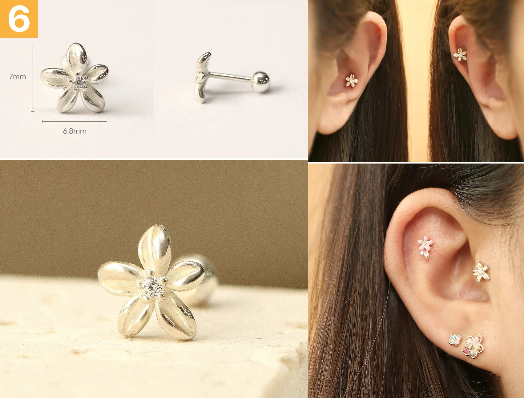 925 Silver Flower Cartilage Earring 20G - Image 7