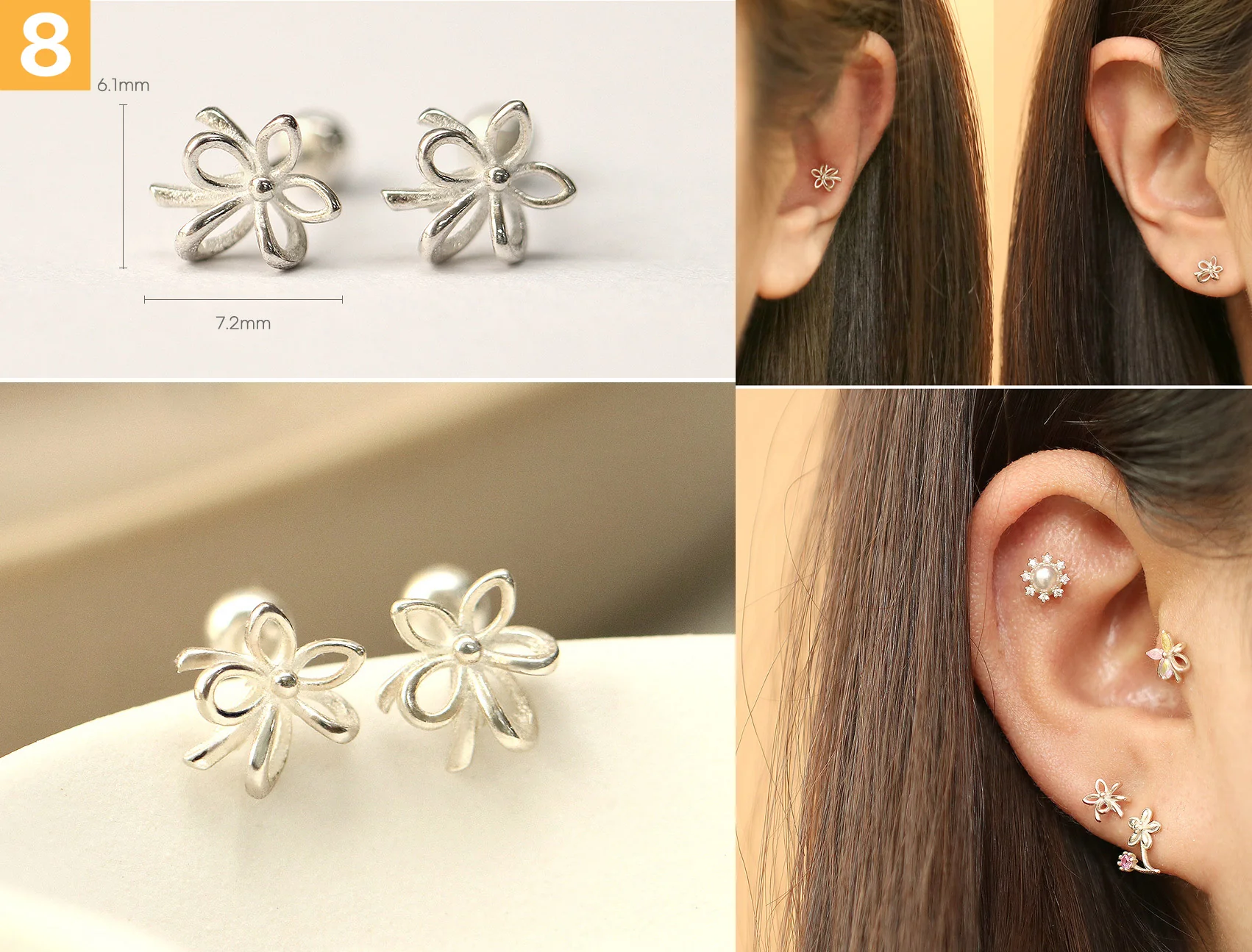 925 Silver Flower Cartilage Earring 20G - Image 9