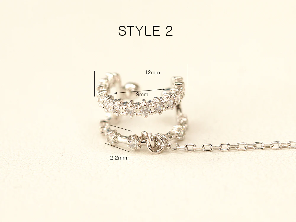 925 Silver Long Chain Cubic Ear Cuff - Image 11