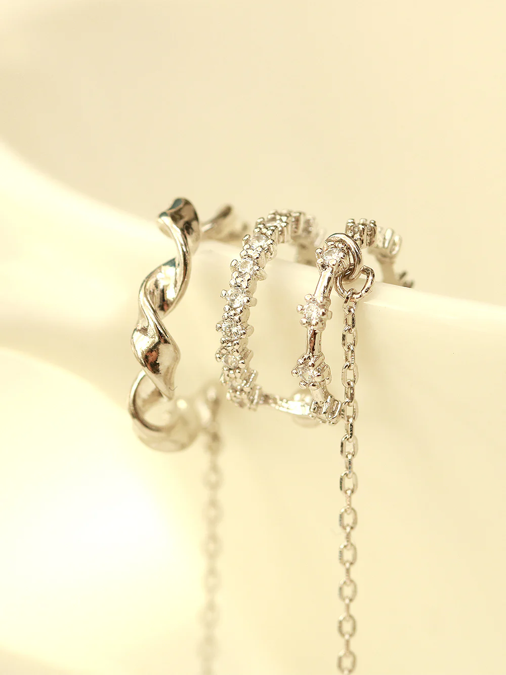 925 Silver Long Chain Cubic Ear Cuff - Image 2