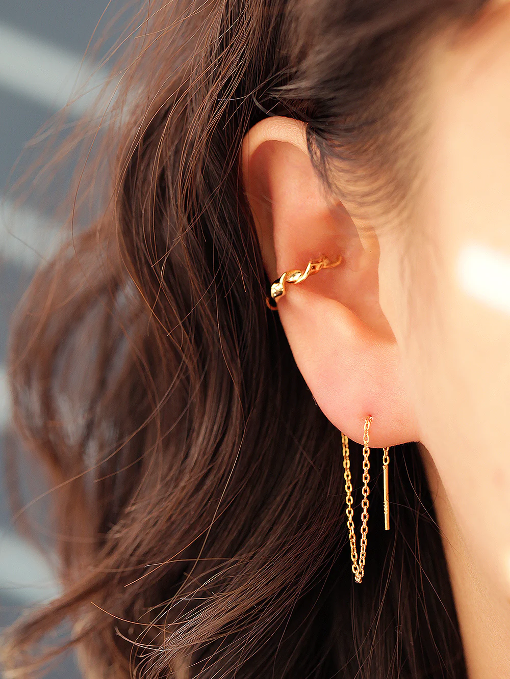 925 Silver Long Chain Cubic Ear Cuff - Image 4