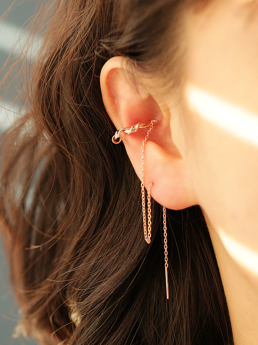 925 Silver Long Chain Cubic Ear Cuff - Image 5