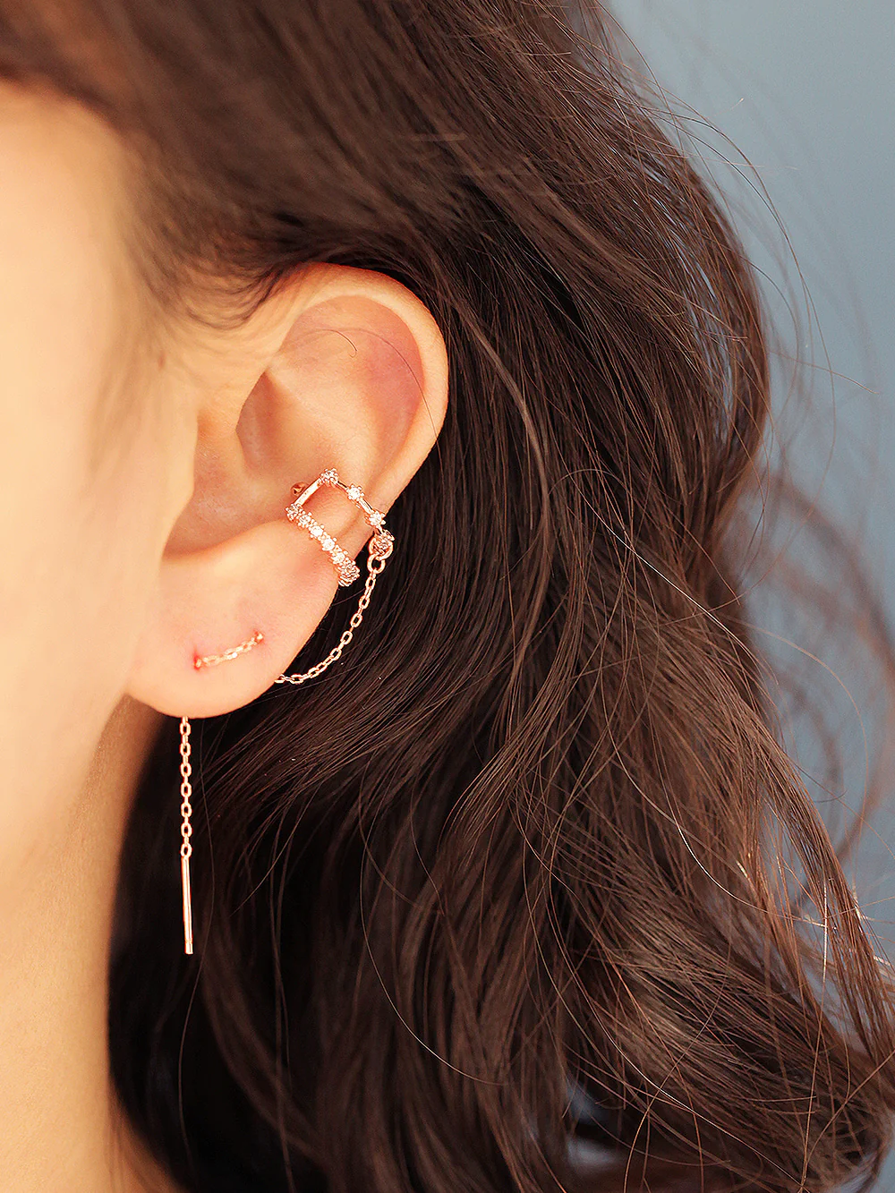 925 Silver Long Chain Cubic Ear Cuff - Image 6