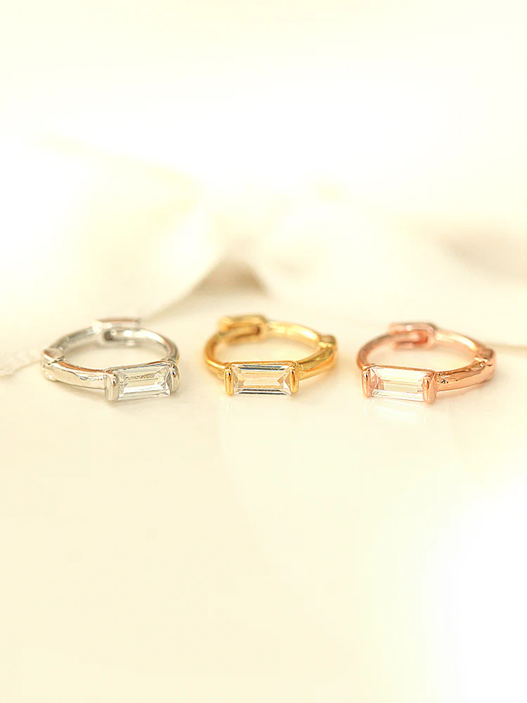 925 Silver Mini Cubic Hoop Earring - Image 3