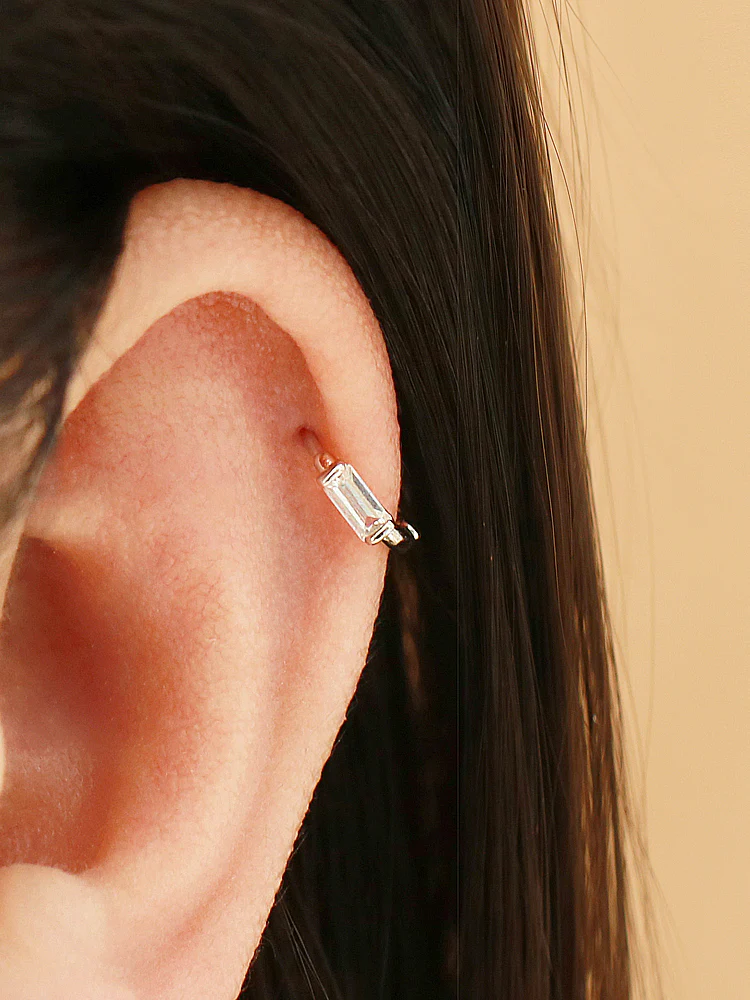 925 Silver Mini Cubic Hoop Earring - Image 5